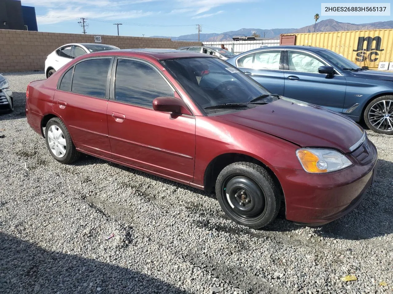 2003 Honda Civic Ex VIN: 2HGES26883H565137 Lot: 78846654