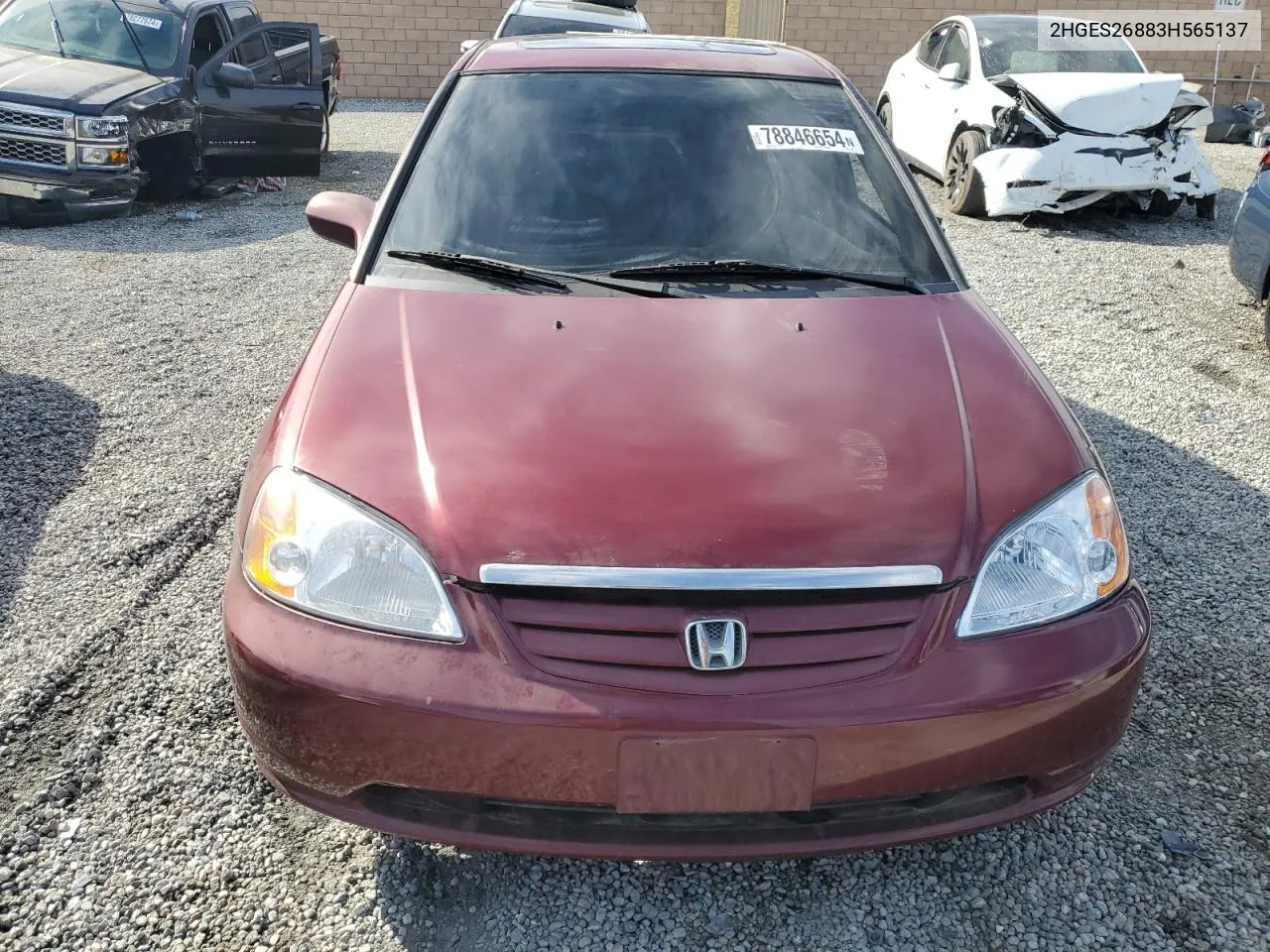 2003 Honda Civic Ex VIN: 2HGES26883H565137 Lot: 78846654