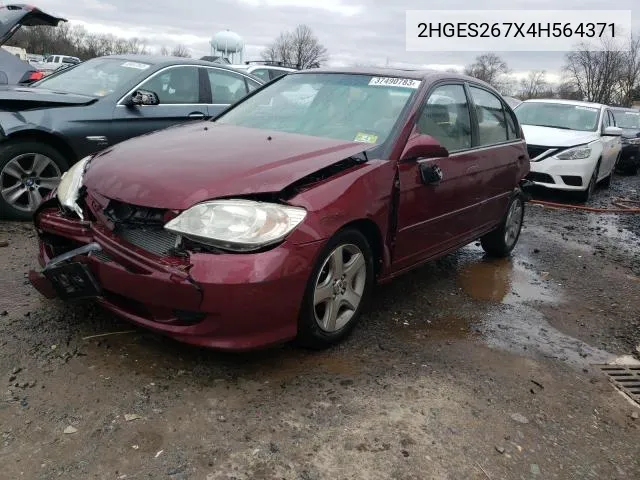 2004 Honda Civic Ex VIN: 2HGES267X4H564371 Lot: 52798544