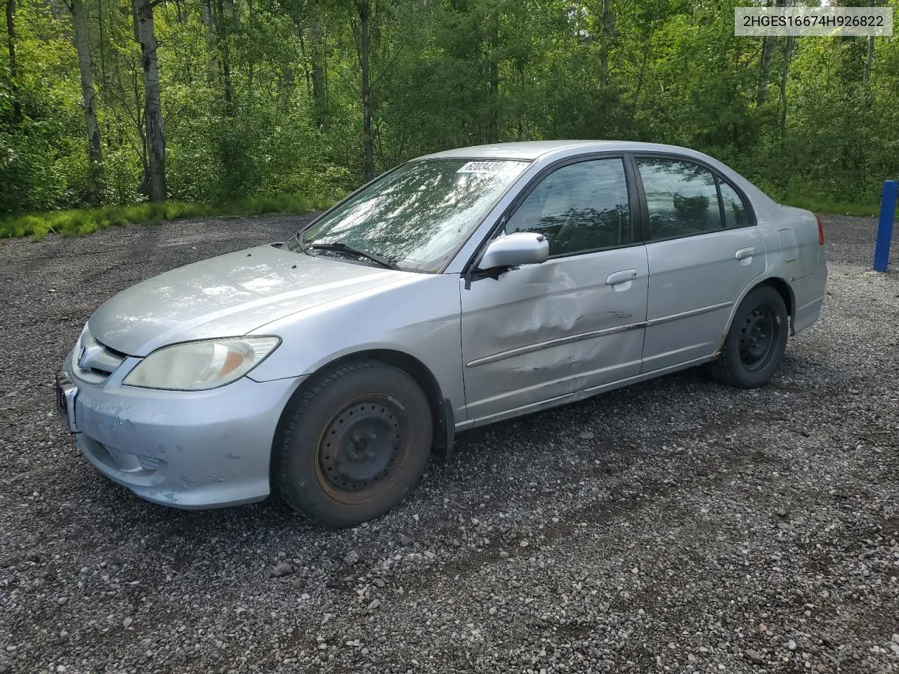 2004 Honda Civic Lx VIN: 2HGES16674H926822 Lot: 62034304