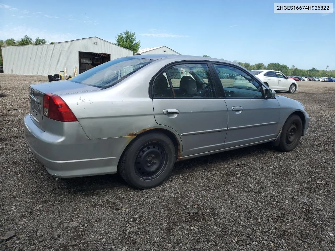 2004 Honda Civic Lx VIN: 2HGES16674H926822 Lot: 62034304