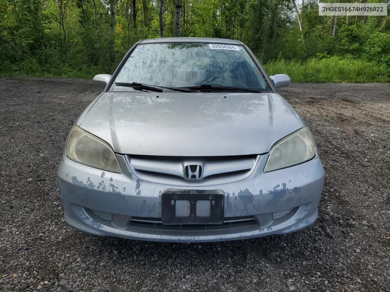 2004 Honda Civic Lx VIN: 2HGES16674H926822 Lot: 62034304