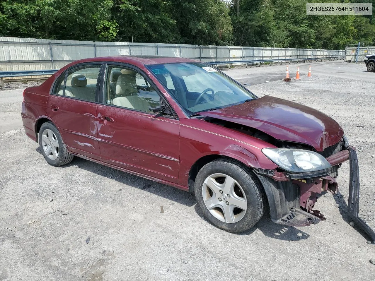 2004 Honda Civic Ex VIN: 2HGES26764H511604 Lot: 65590414