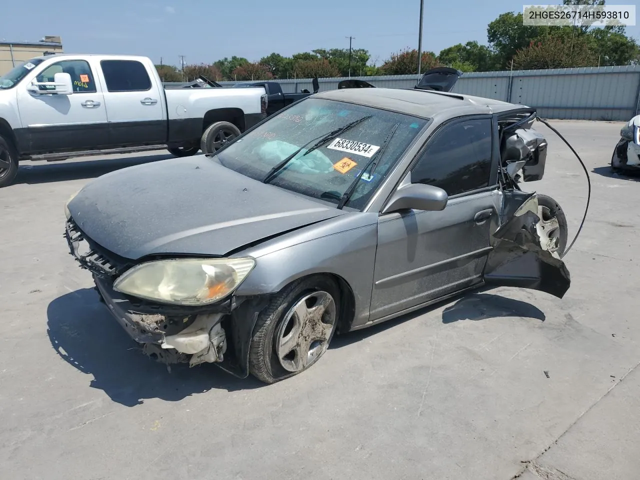 2004 Honda Civic Ex VIN: 2HGES26714H593810 Lot: 68330534