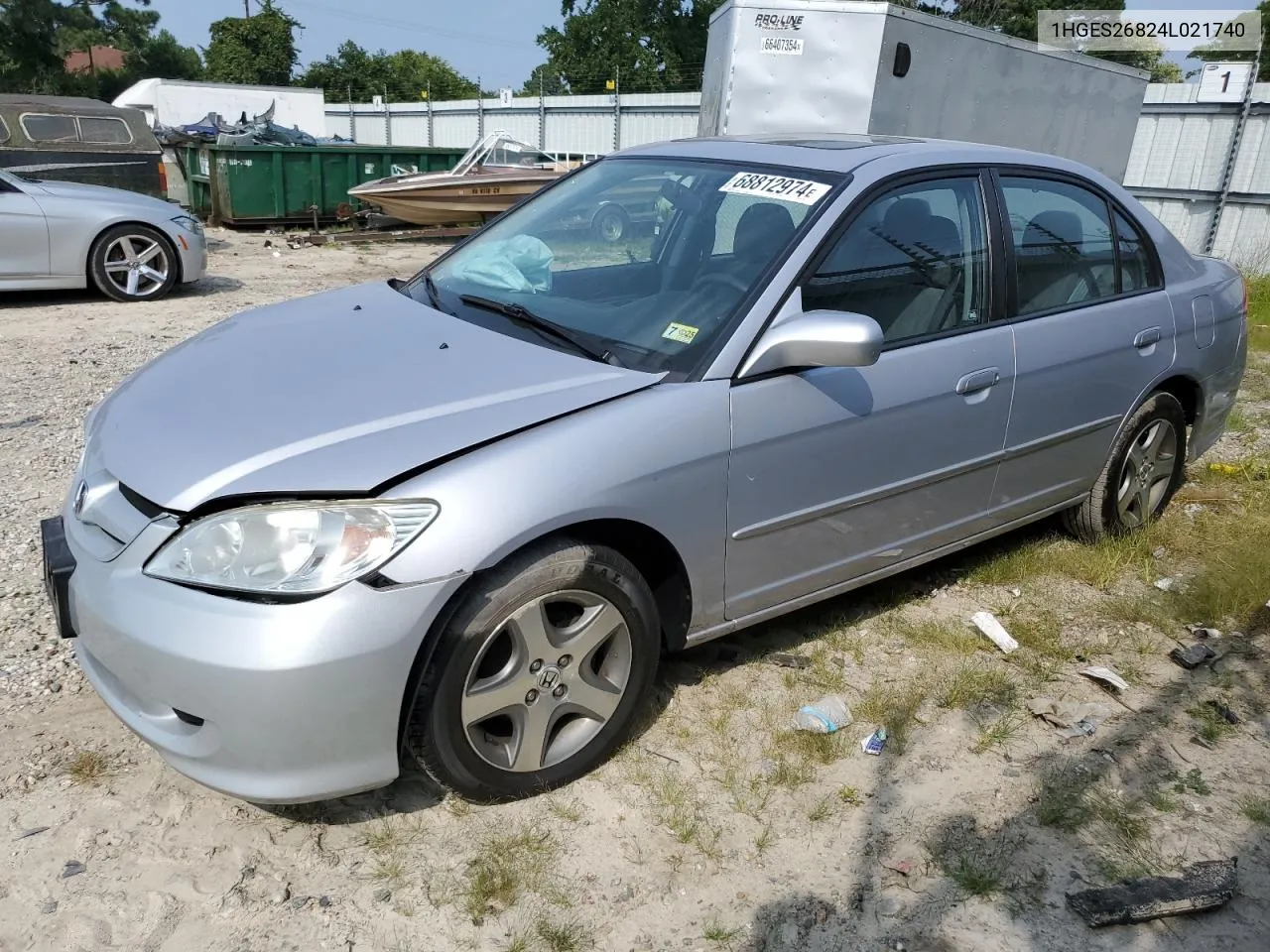 2004 Honda Civic Ex VIN: 1HGES26824L021740 Lot: 68812974