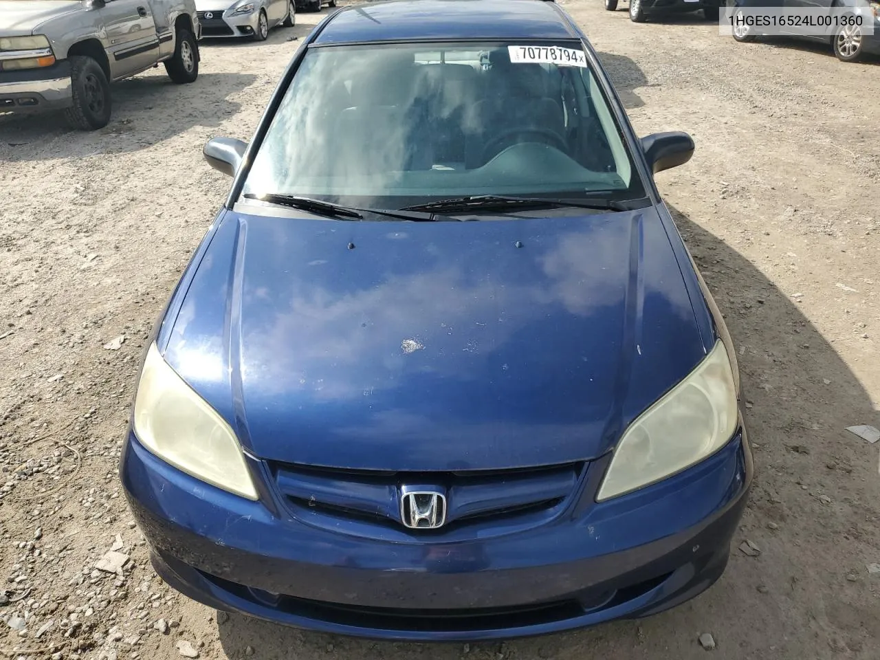 2004 Honda Civic Lx VIN: 1HGES16524L001360 Lot: 70778794