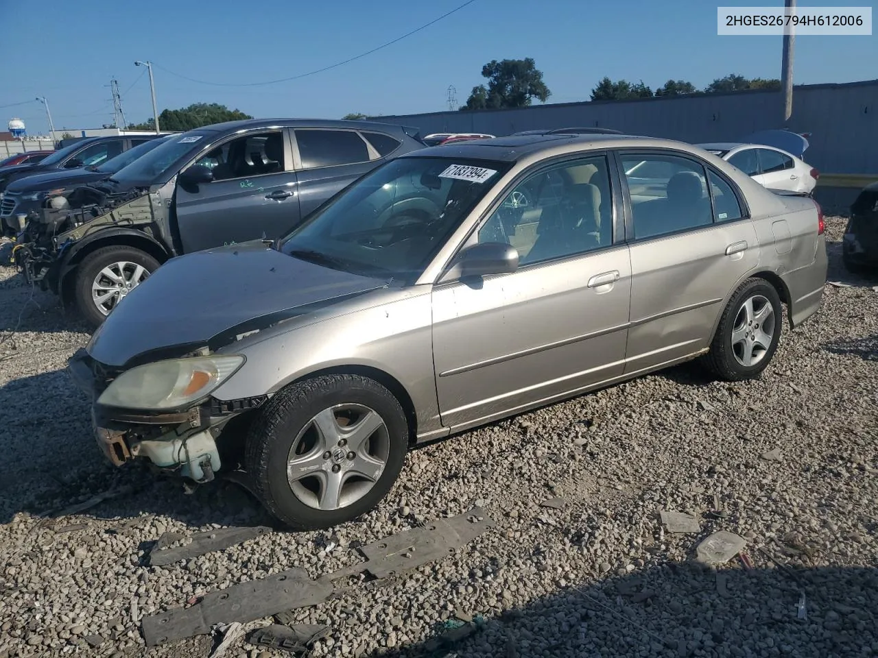 2004 Honda Civic Ex VIN: 2HGES26794H612006 Lot: 71837994