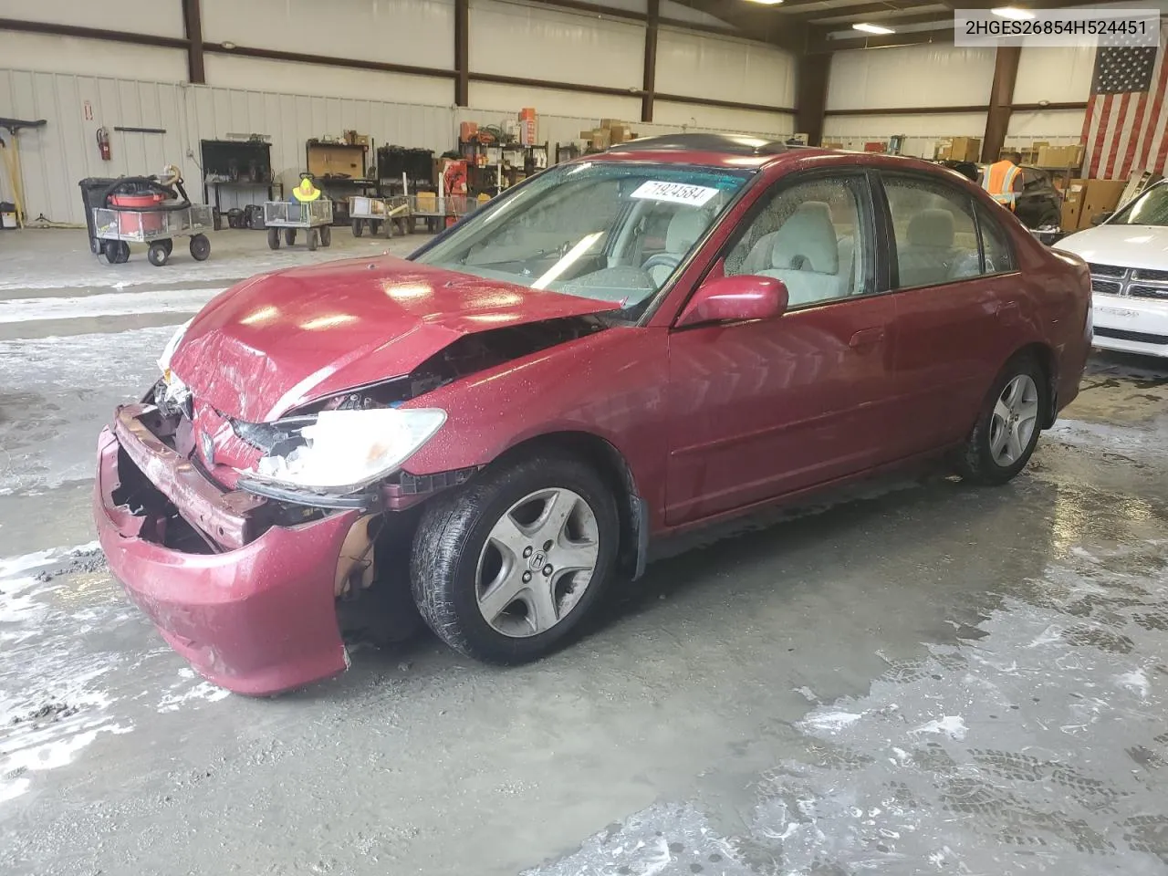 2004 Honda Civic Ex VIN: 2HGES26854H524451 Lot: 71924584