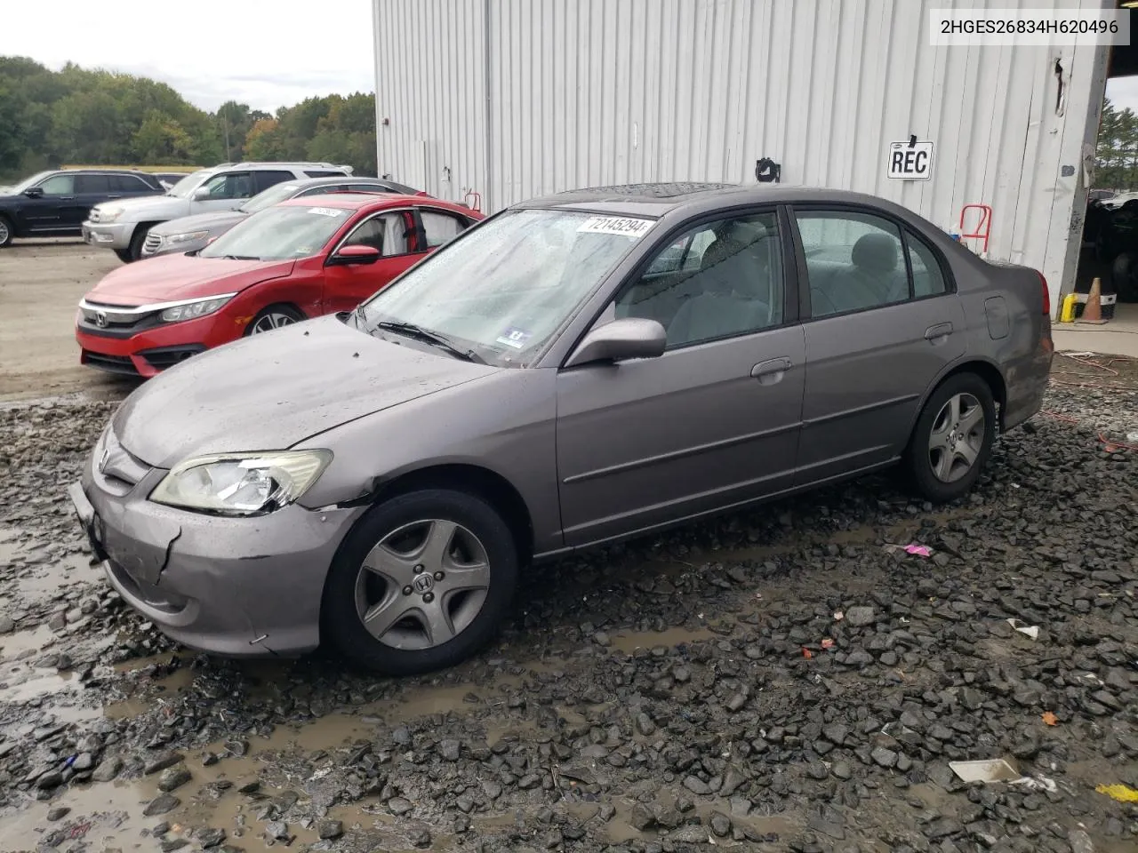 2004 Honda Civic Ex VIN: 2HGES26834H620496 Lot: 72145294