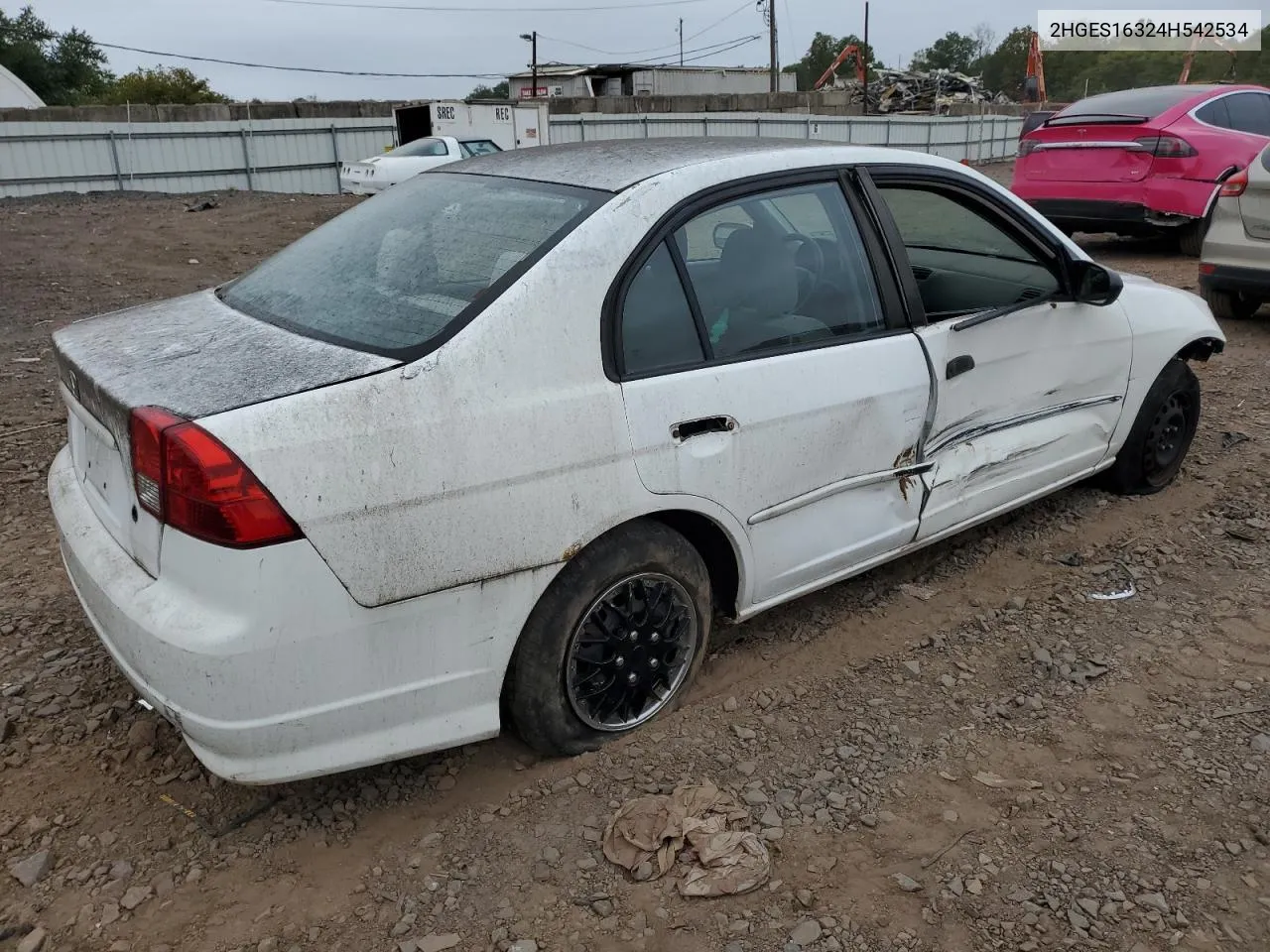 2004 Honda Civic Dx Vp VIN: 2HGES16324H542534 Lot: 73102864