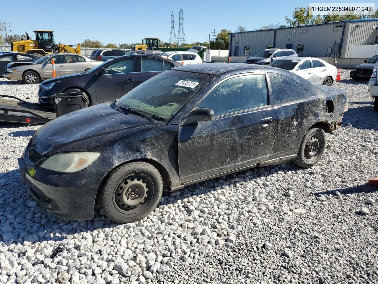 2004 Honda Civic Lx VIN: 1HGEM22534L071942 Lot: 75193714