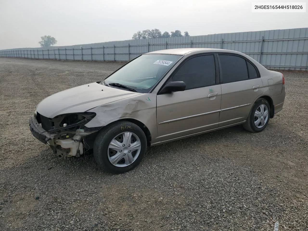 2004 Honda Civic Lx VIN: 2HGES16544H518026 Lot: 75754544