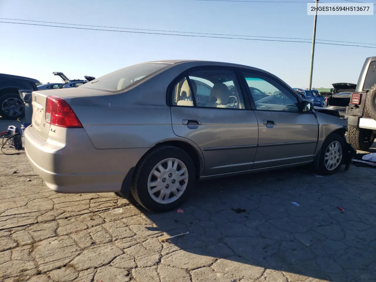 2004 Honda Civic Lx VIN: 2HGES16594H513677 Lot: 77305754