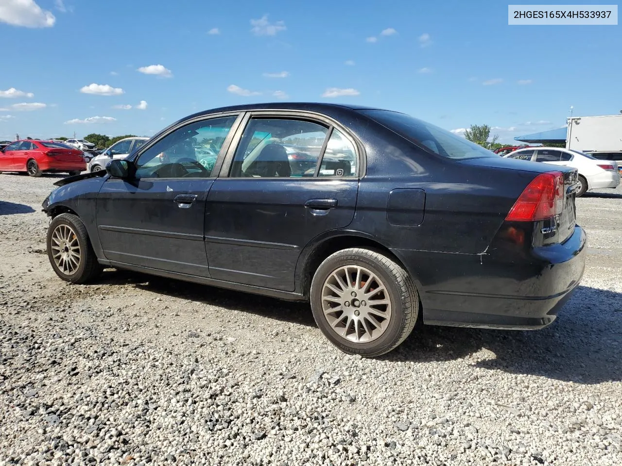 2004 Honda Civic Lx VIN: 2HGES165X4H533937 Lot: 77639054