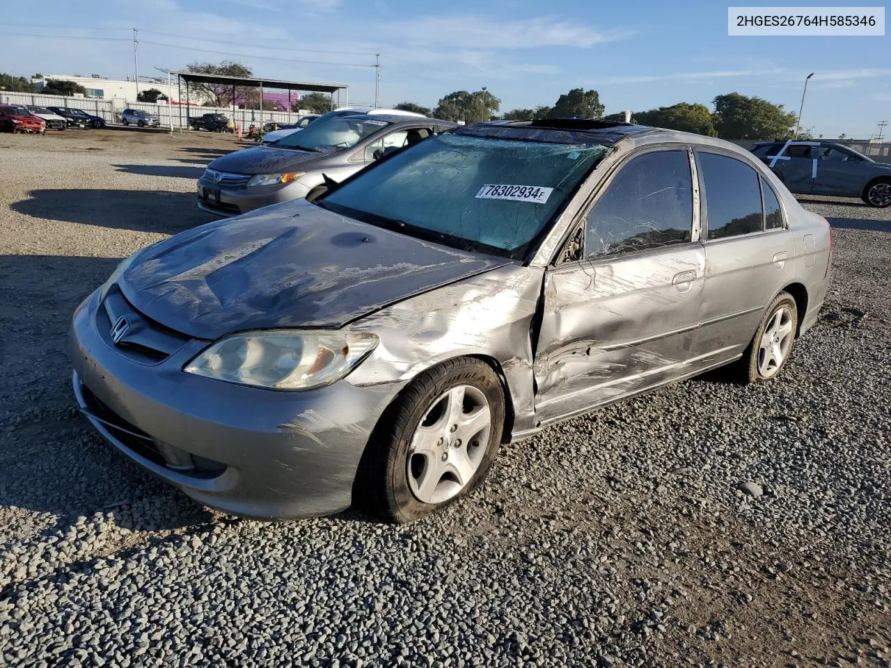 2004 Honda Civic Ex VIN: 2HGES26764H585346 Lot: 78302934