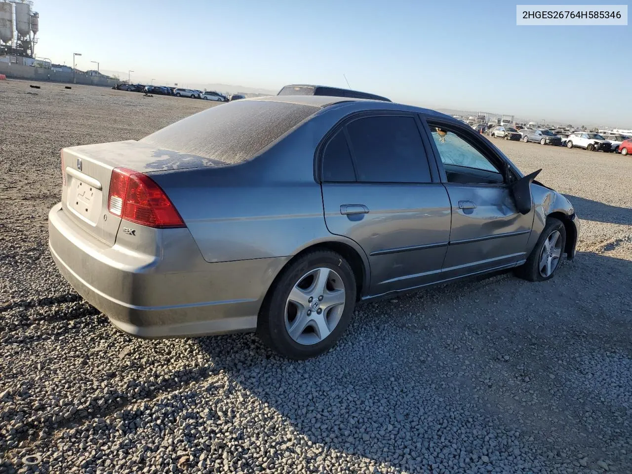 2004 Honda Civic Ex VIN: 2HGES26764H585346 Lot: 78302934