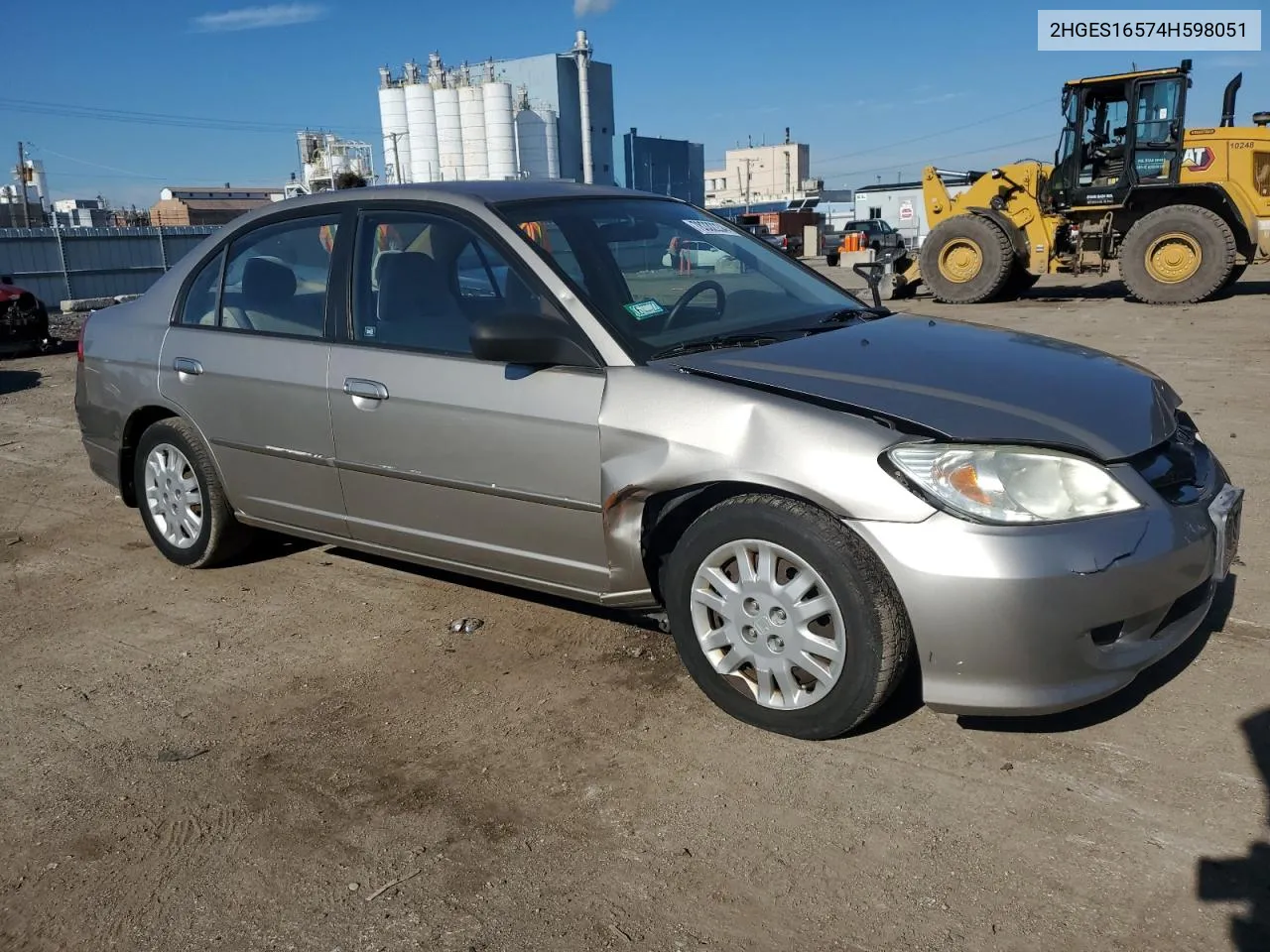 2004 Honda Civic Lx VIN: 2HGES16574H598051 Lot: 78332234