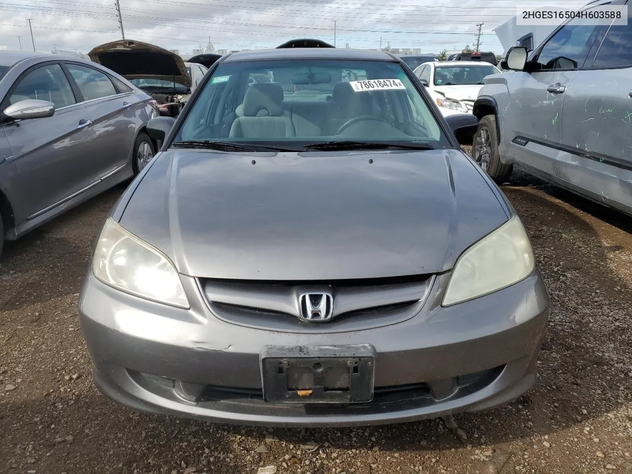 2004 Honda Civic Lx VIN: 2HGES16504H603588 Lot: 78618474