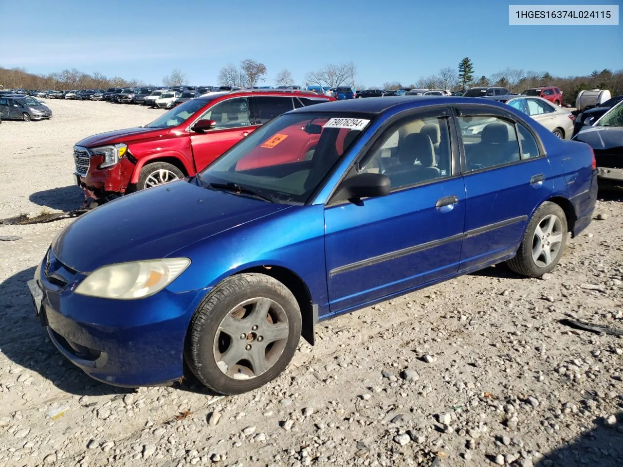 2004 Honda Civic Dx Vp VIN: 1HGES16374L024115 Lot: 79076294