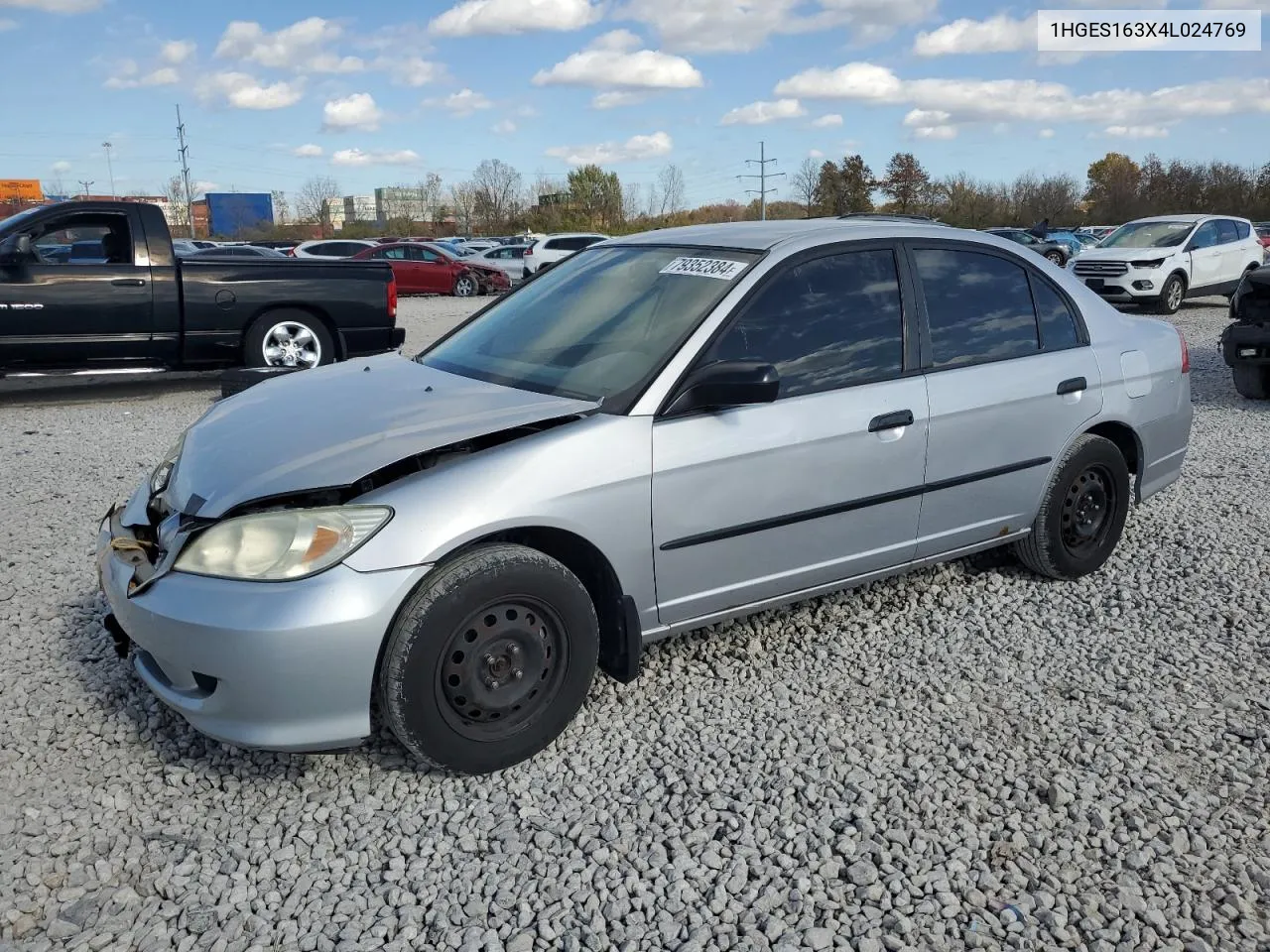 2004 Honda Civic Dx Vp VIN: 1HGES163X4L024769 Lot: 79352384