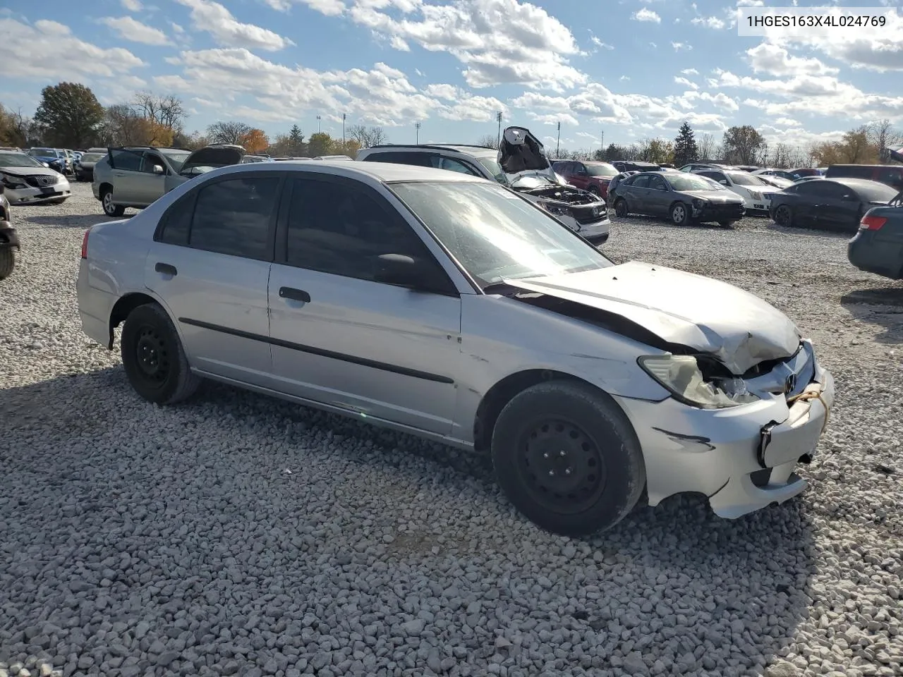 2004 Honda Civic Dx Vp VIN: 1HGES163X4L024769 Lot: 79352384