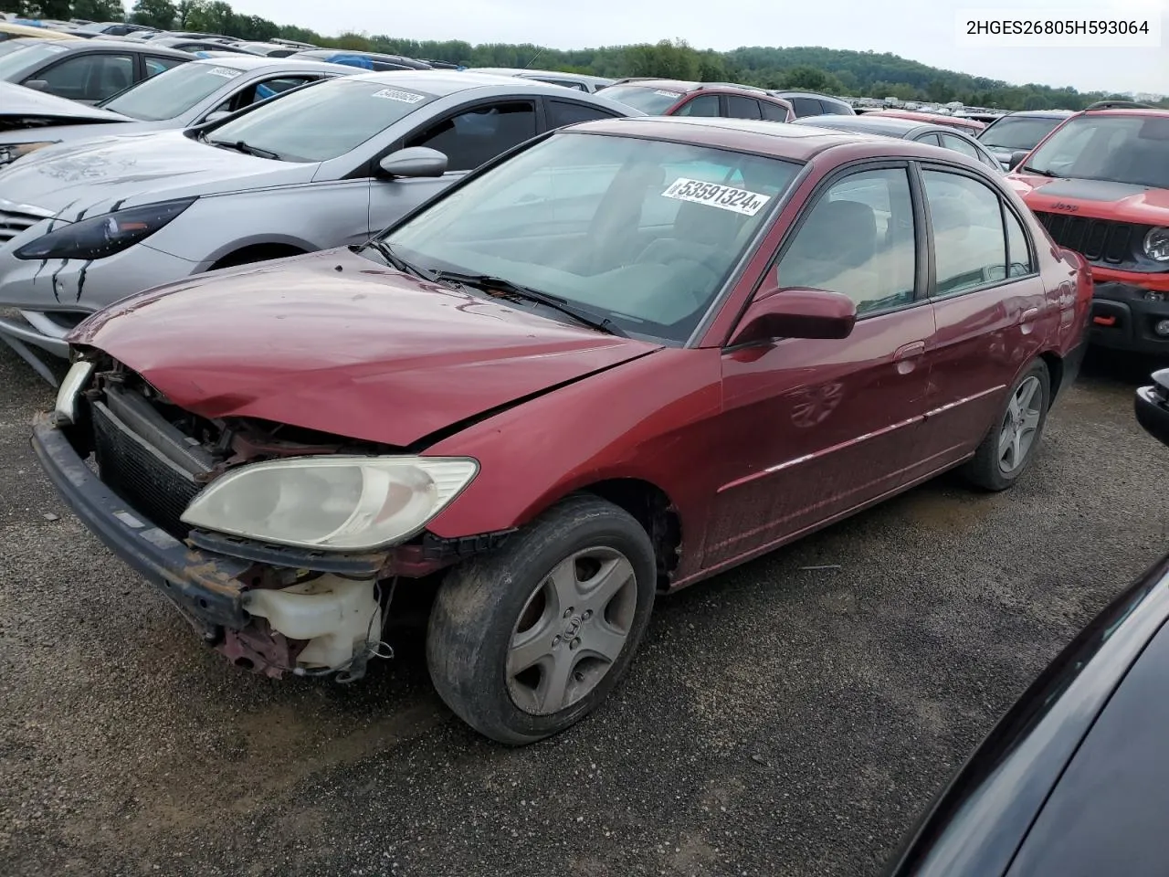 2005 Honda Civic Ex VIN: 2HGES26805H593064 Lot: 53591324