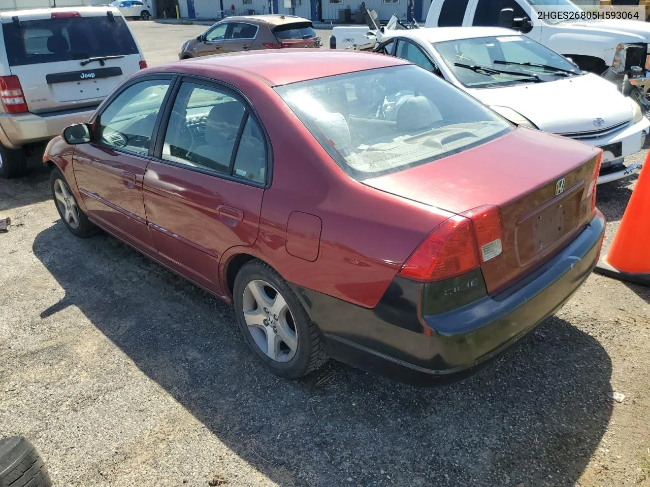 2005 Honda Civic Ex VIN: 2HGES26805H593064 Lot: 53591324