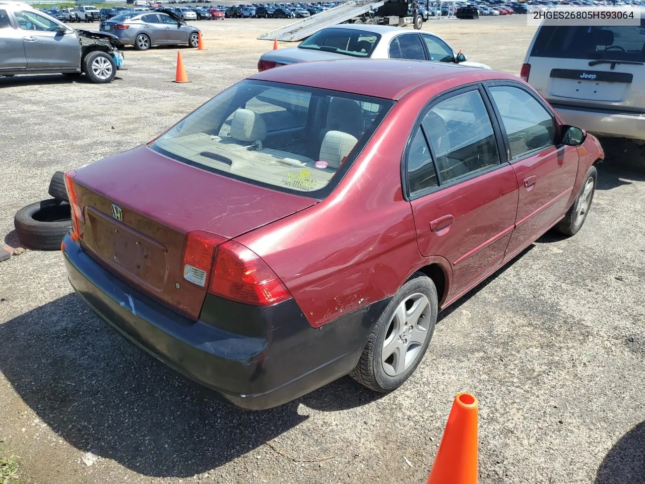 2005 Honda Civic Ex VIN: 2HGES26805H593064 Lot: 53591324