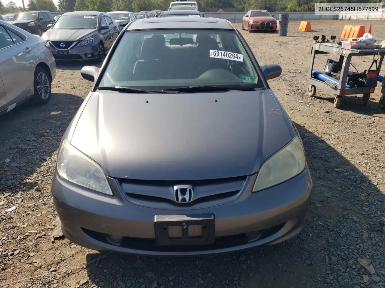 2005 Honda Civic Ex VIN: 2HGES26745H577599 Lot: 69140264