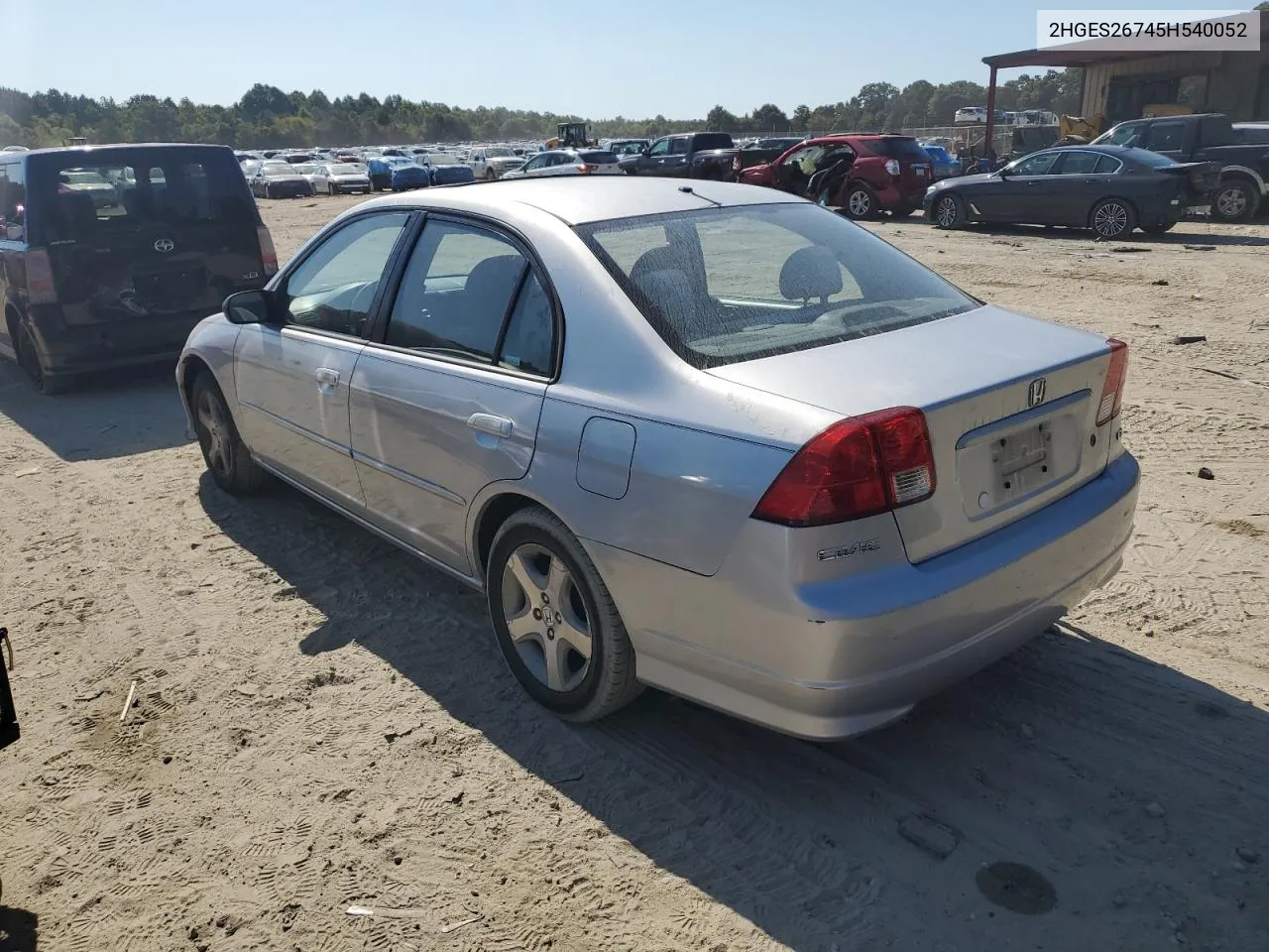 2005 Honda Civic Ex VIN: 2HGES26745H540052 Lot: 69673314