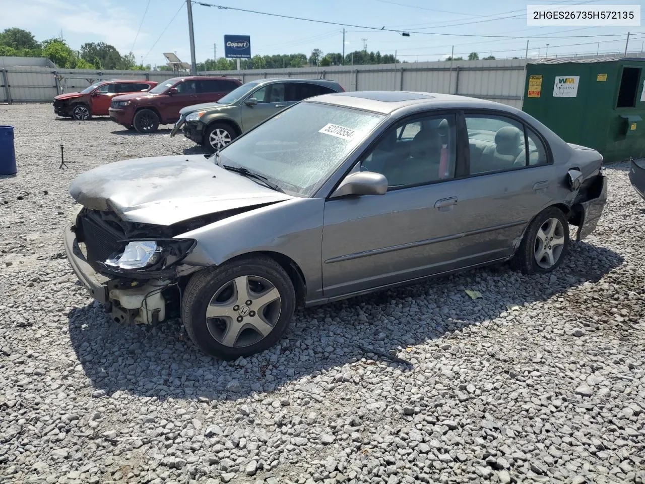 2005 Honda Civic Ex VIN: 2HGES26735H572135 Lot: 70403134