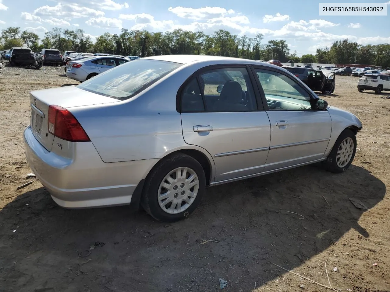 2005 Honda Civic Lx VIN: 2HGES16585H543092 Lot: 71002934