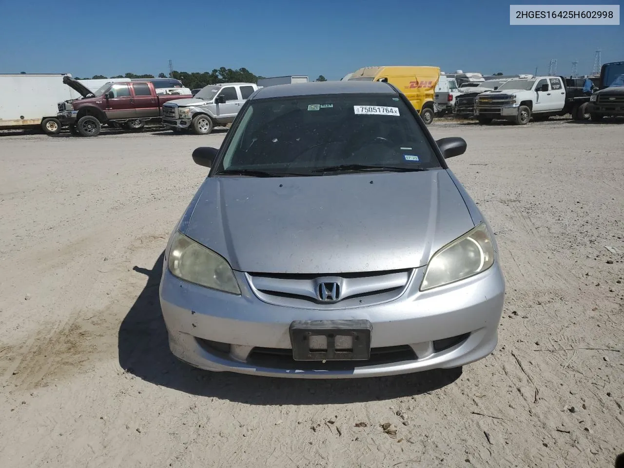 2005 Honda Civic Dx VIN: 2HGES16425H602998 Lot: 75051764