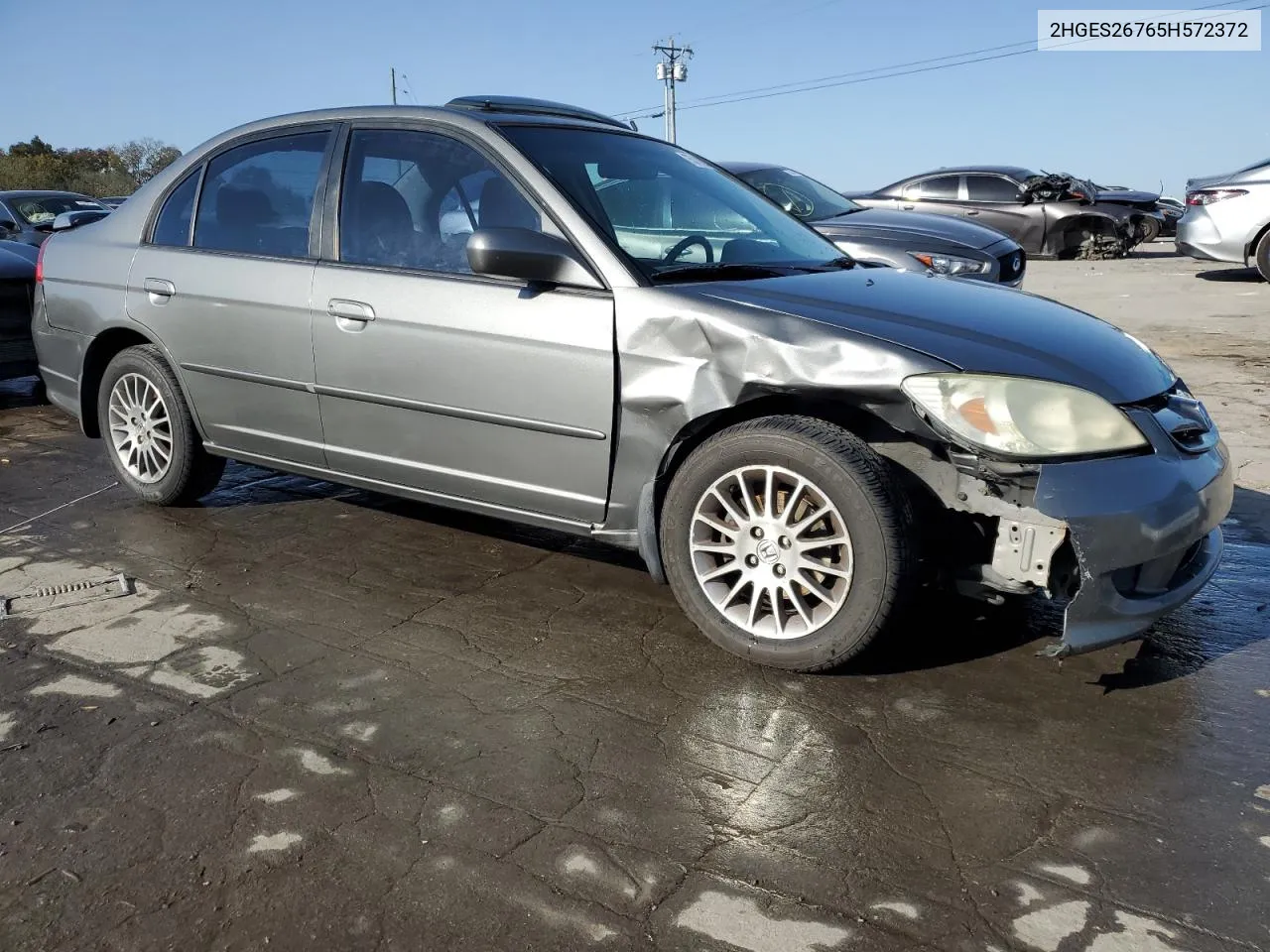 2005 Honda Civic Ex VIN: 2HGES26765H572372 Lot: 75313924