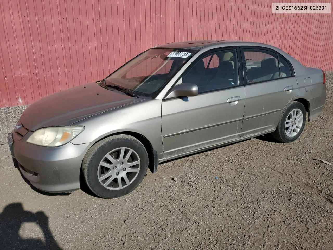 2005 Honda Civic Lx VIN: 2HGES16625H026301 Lot: 77031134