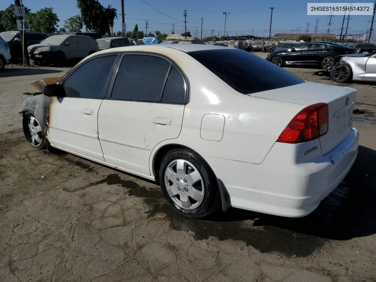 2005 Honda Civic Lx VIN: 2HGES16515H514372 Lot: 77120664