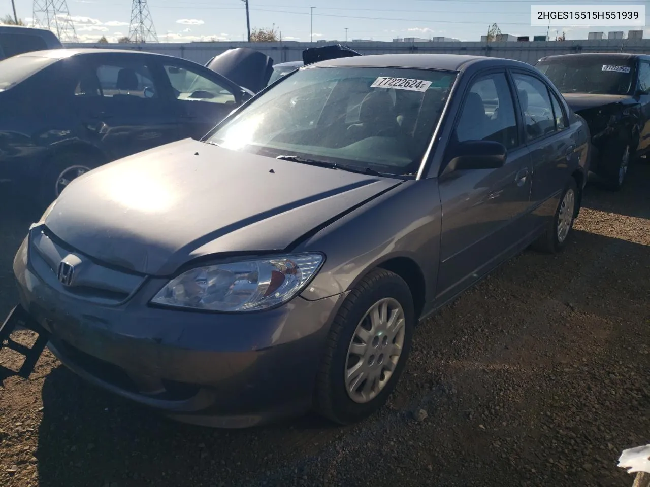 2005 Honda Civic Lx VIN: 2HGES15515H551939 Lot: 77222624