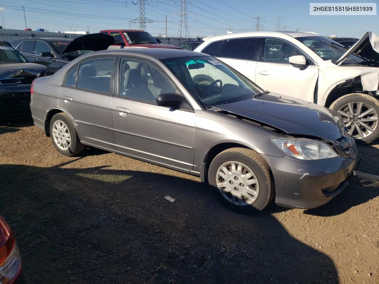 2005 Honda Civic Lx VIN: 2HGES15515H551939 Lot: 77222624