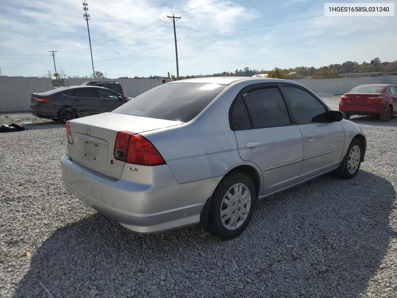 2005 Honda Civic Lx VIN: 1HGES16585L031240 Lot: 78234464