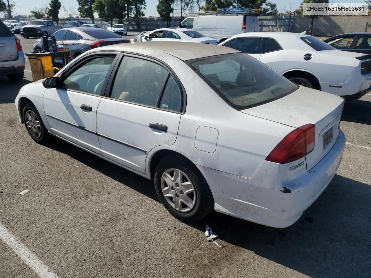 2005 Honda Civic Dx Vp VIN: 2HGES16315H503631 Lot: 80708504