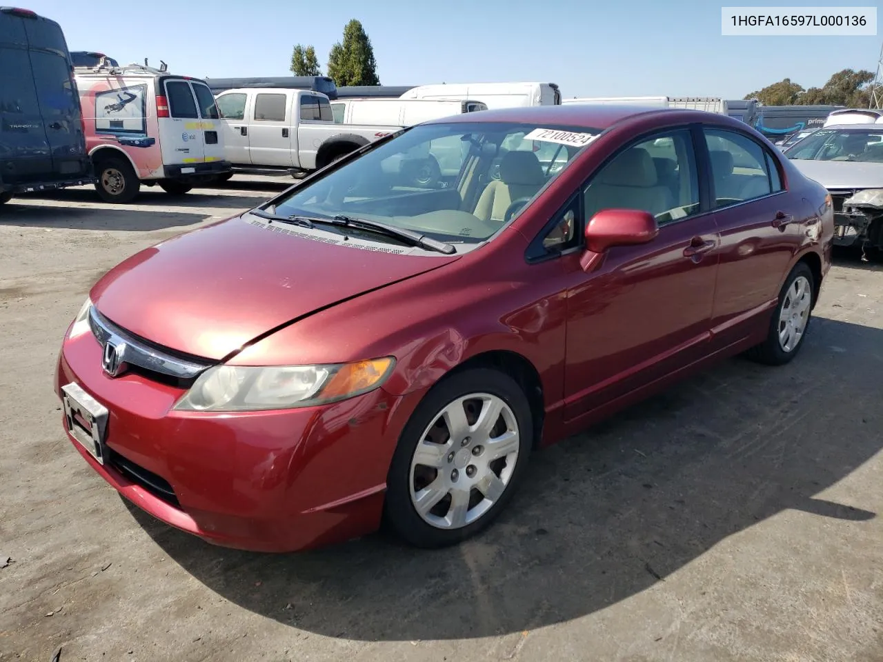 2007 Honda Civic Lx VIN: 1HGFA16597L000136 Lot: 72100524