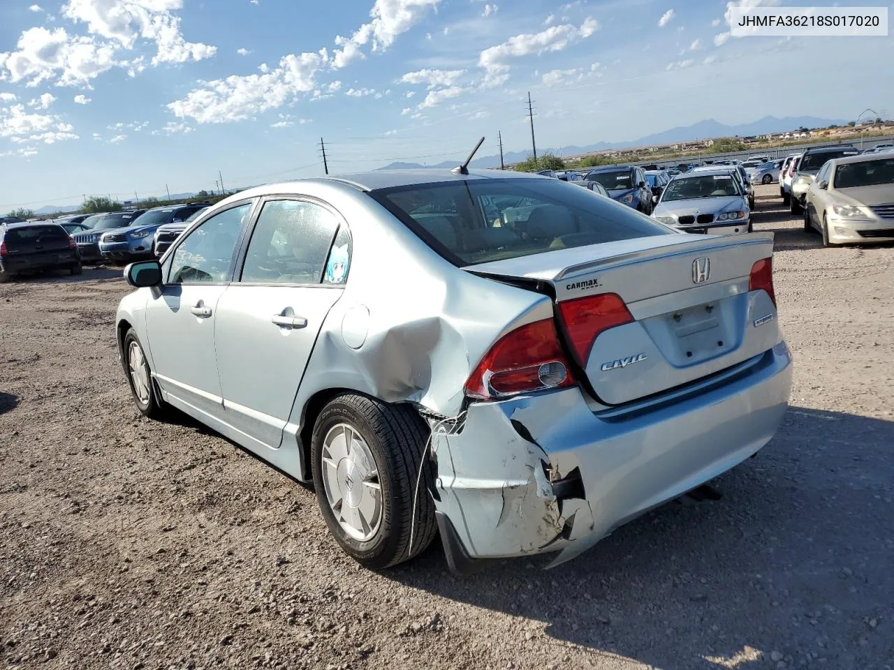 2008 Honda Civic Hybrid VIN: JHMFA36218S017020 Lot: 68101694