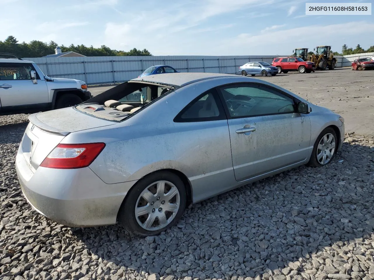 2008 Honda Civic Lx VIN: 2HGFG11608H581653 Lot: 71722324