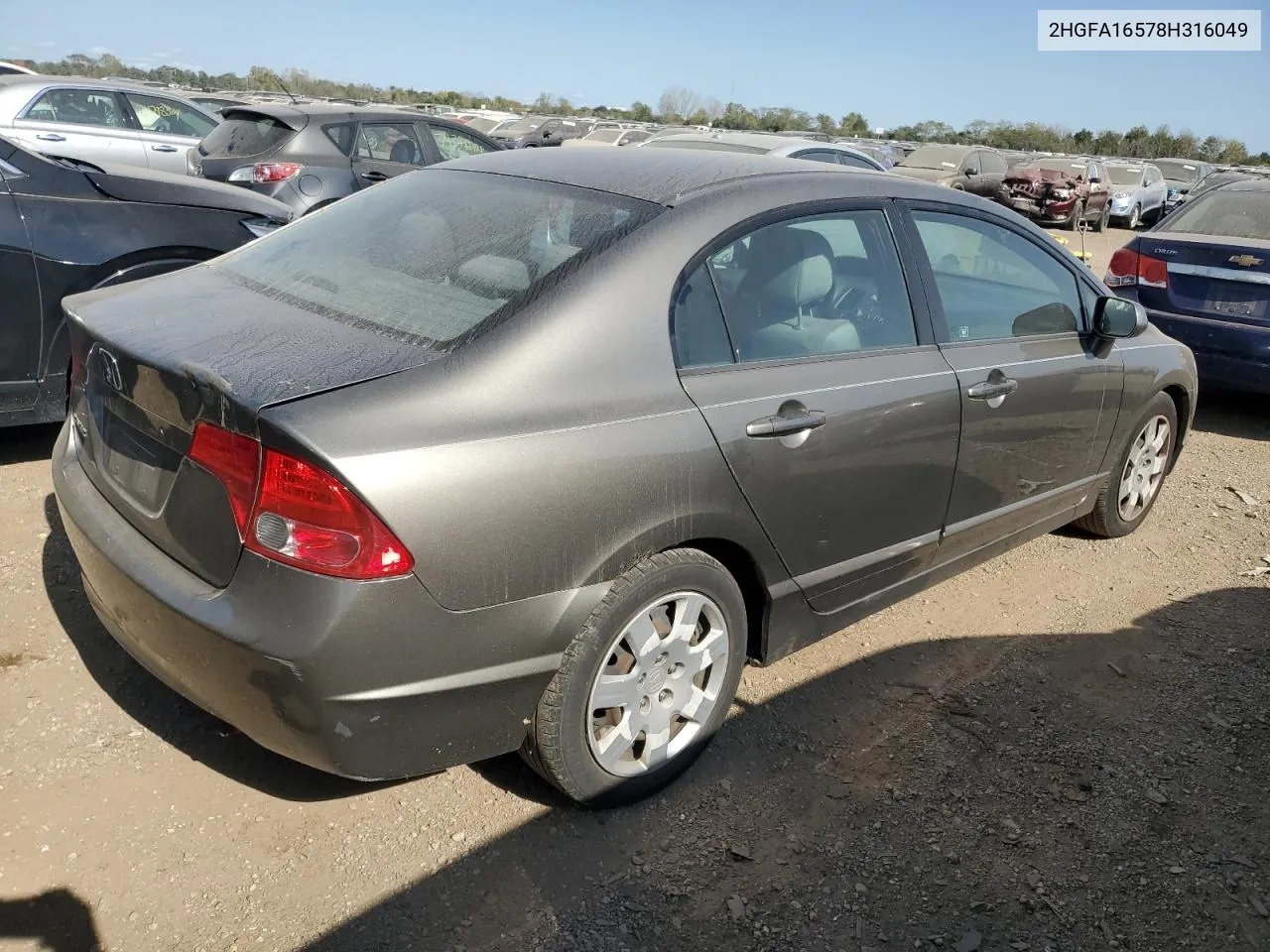 2008 Honda Civic Lx VIN: 2HGFA16578H316049 Lot: 74813374