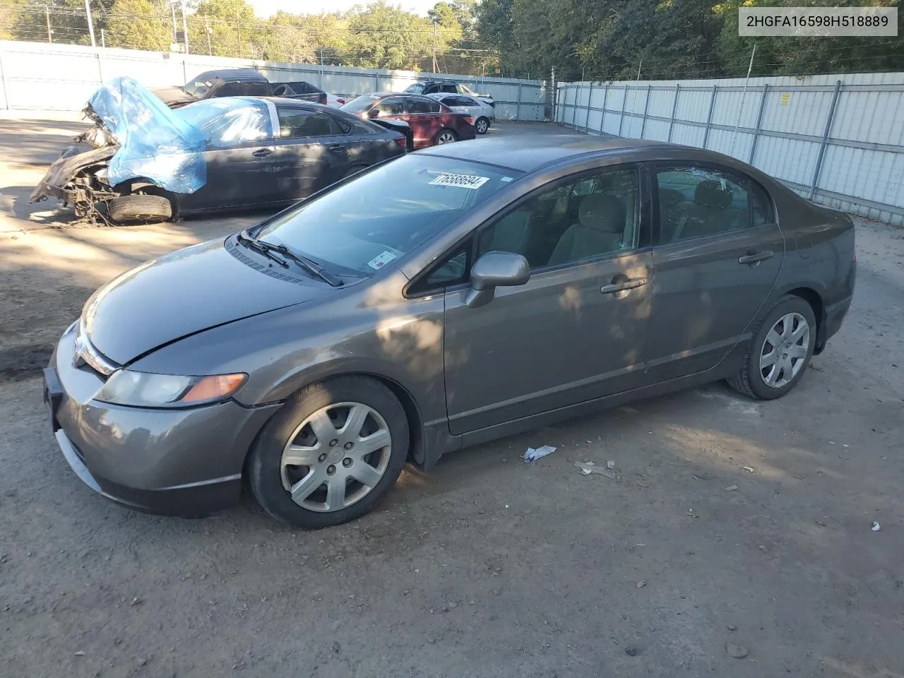 2008 Honda Civic Lx VIN: 2HGFA16598H518889 Lot: 76588694