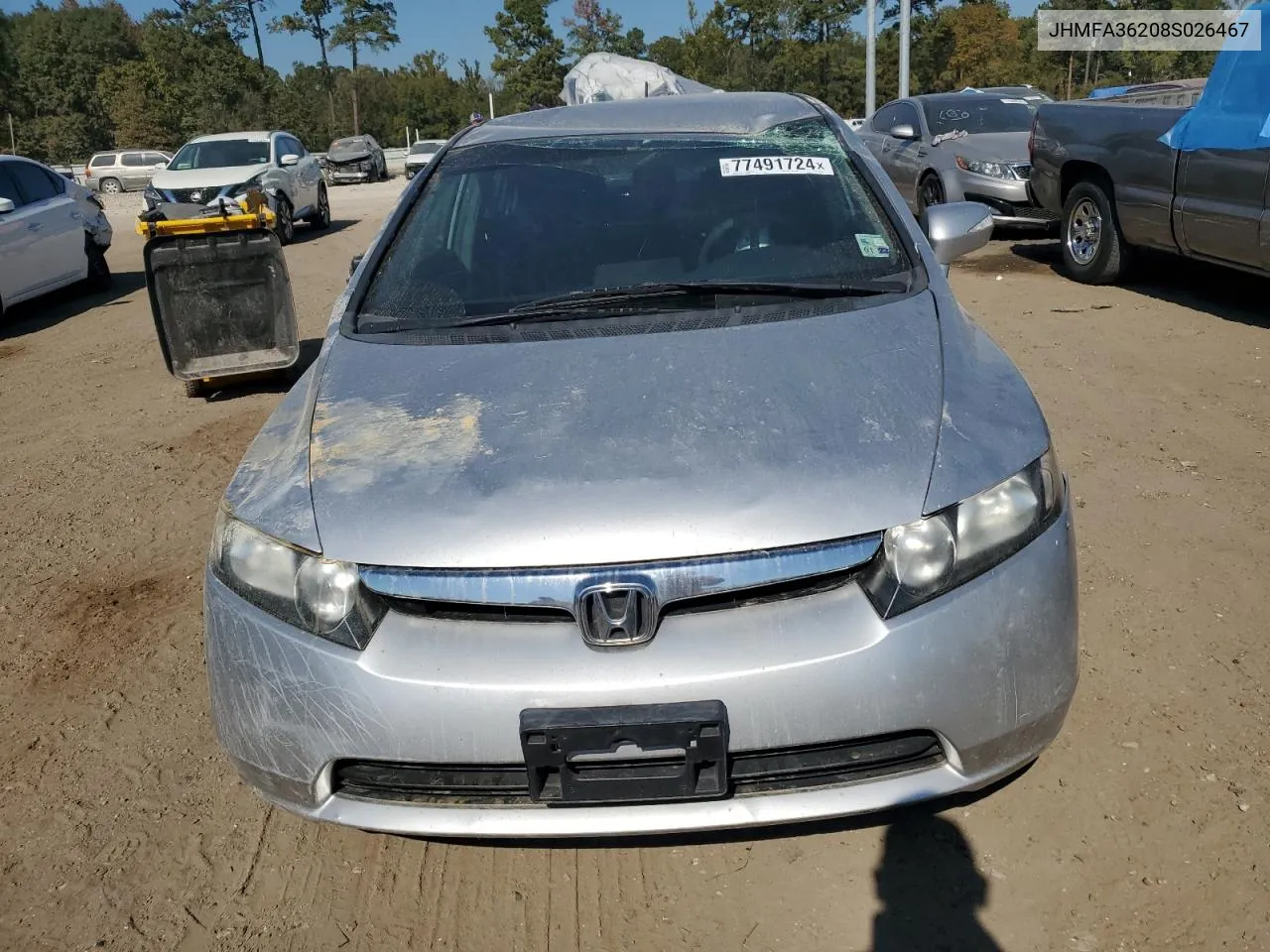 JHMFA36208S026467 2008 Honda Civic Hybrid