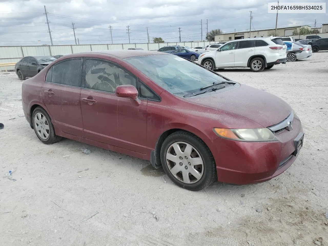 2008 Honda Civic Lx VIN: 2HGFA16598H534025 Lot: 78629134