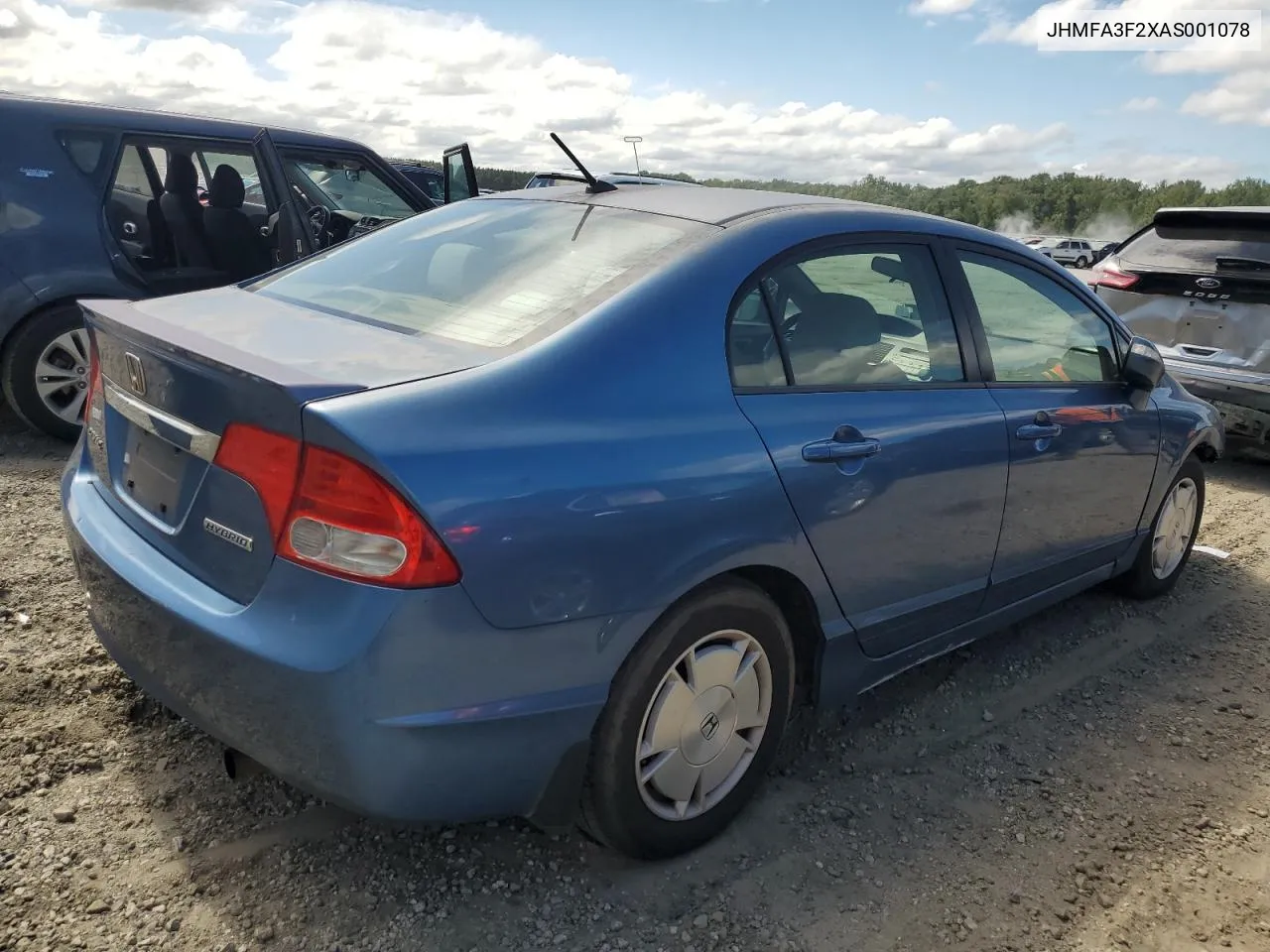 2010 Honda Civic Hybrid VIN: JHMFA3F2XAS001078 Lot: 65627564