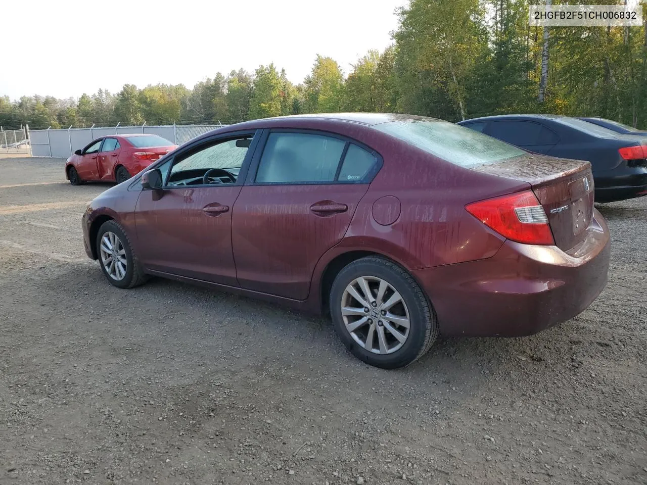 2012 Honda Civic Lx VIN: 2HGFB2F51CH006832 Lot: 71262044