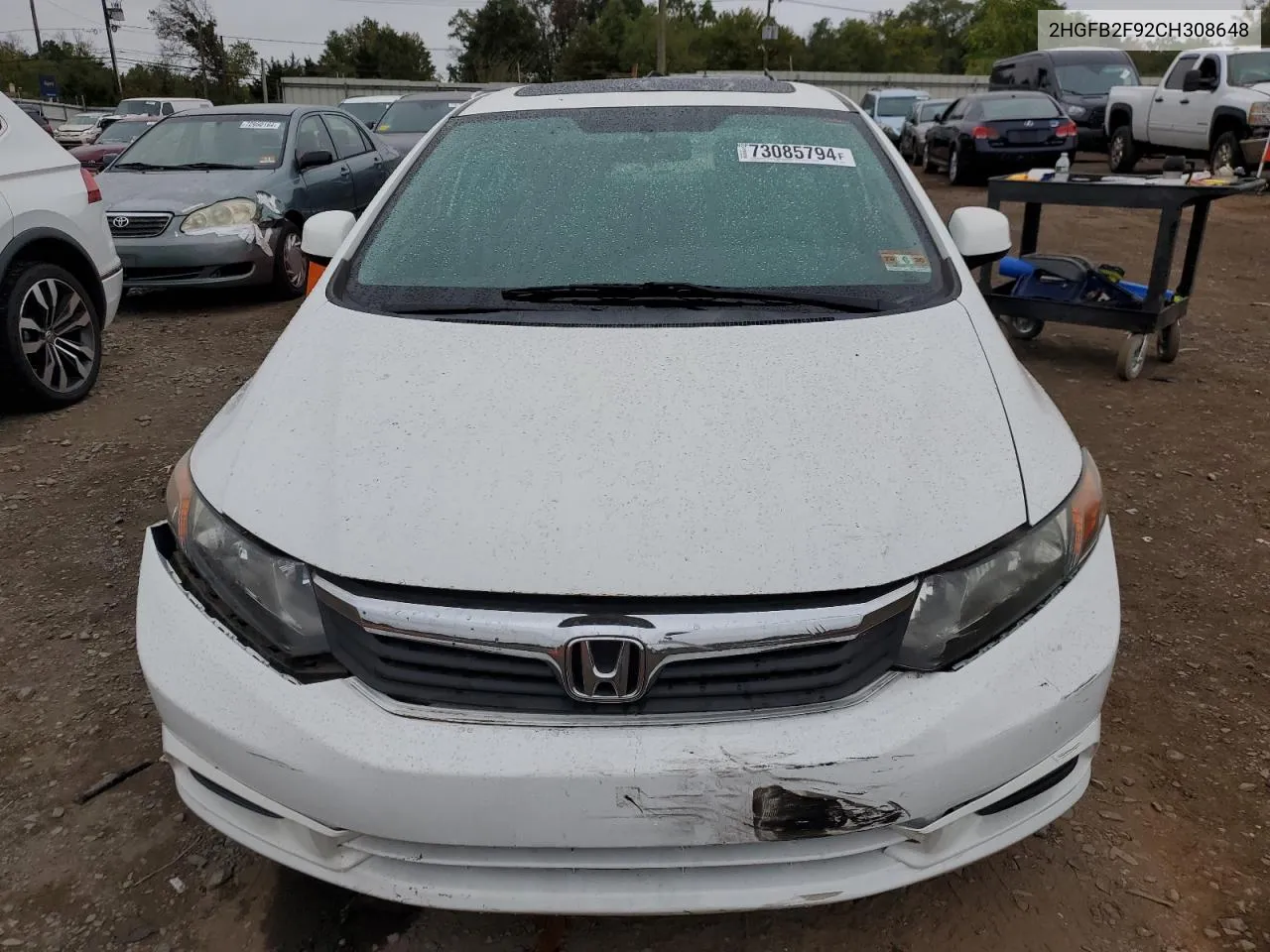 2012 Honda Civic Exl VIN: 2HGFB2F92CH308648 Lot: 73085794